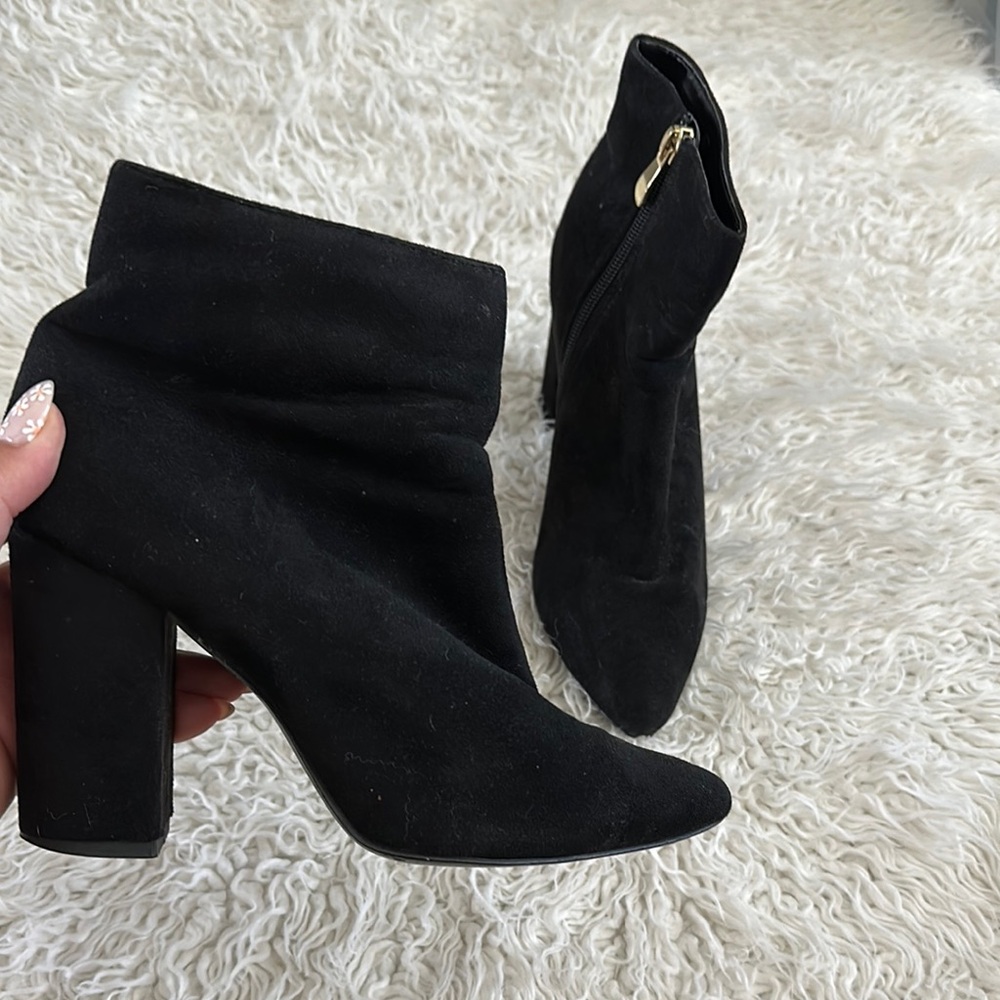 Lulu's Black Heeled Boots with Chunky Block Heel